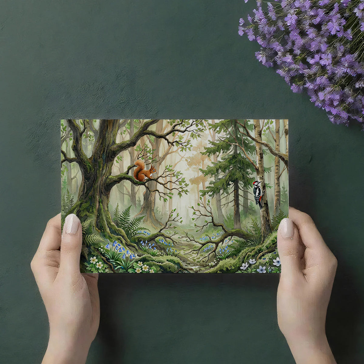 Enchanted Woodland Forest Mural Wallpaper — Watercolor Nature Scene Mural Wallpaper - room preview 03