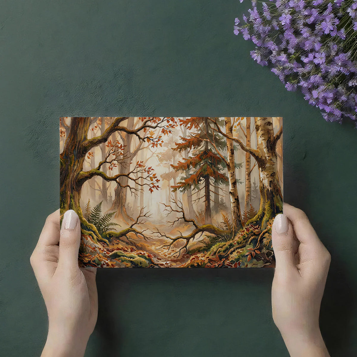 Autumn Woodland Watercolor Mural Wallpaper — Rustic Forest Landscape Mural Wallpaper - room preview 03