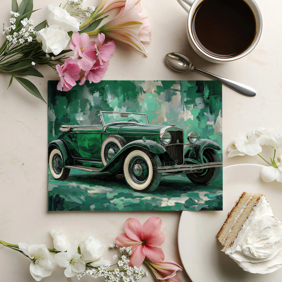 Vintage Emerald Convertible Oil Painting Mural Wallpaper - room preview 03