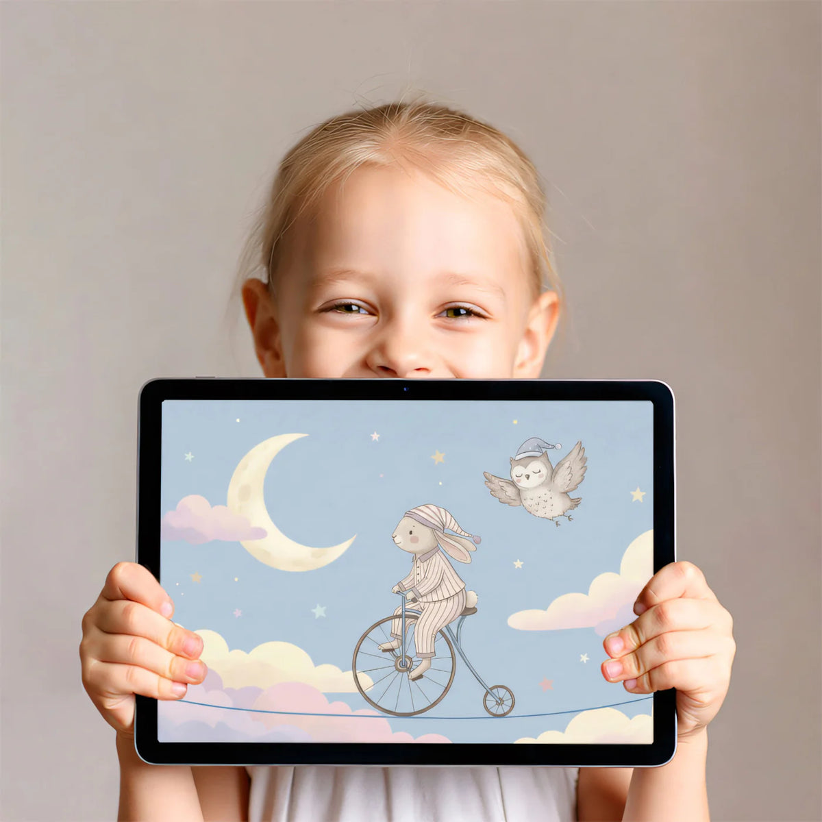Bunny on Penny Farthing Night Sky Mural Wallpaper — Whimsical Style Mural Wallpaper - room preview 03