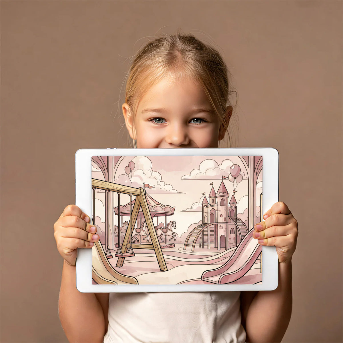 Vintage Playground Sketch Mural Wallpaper — Whimsical Pink Mural Wallpaper - room preview 03