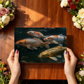 Zen Koi Pond Mural Wallpaper — Moody Aquatic Illustration Mural Wallpaper - room preview 03