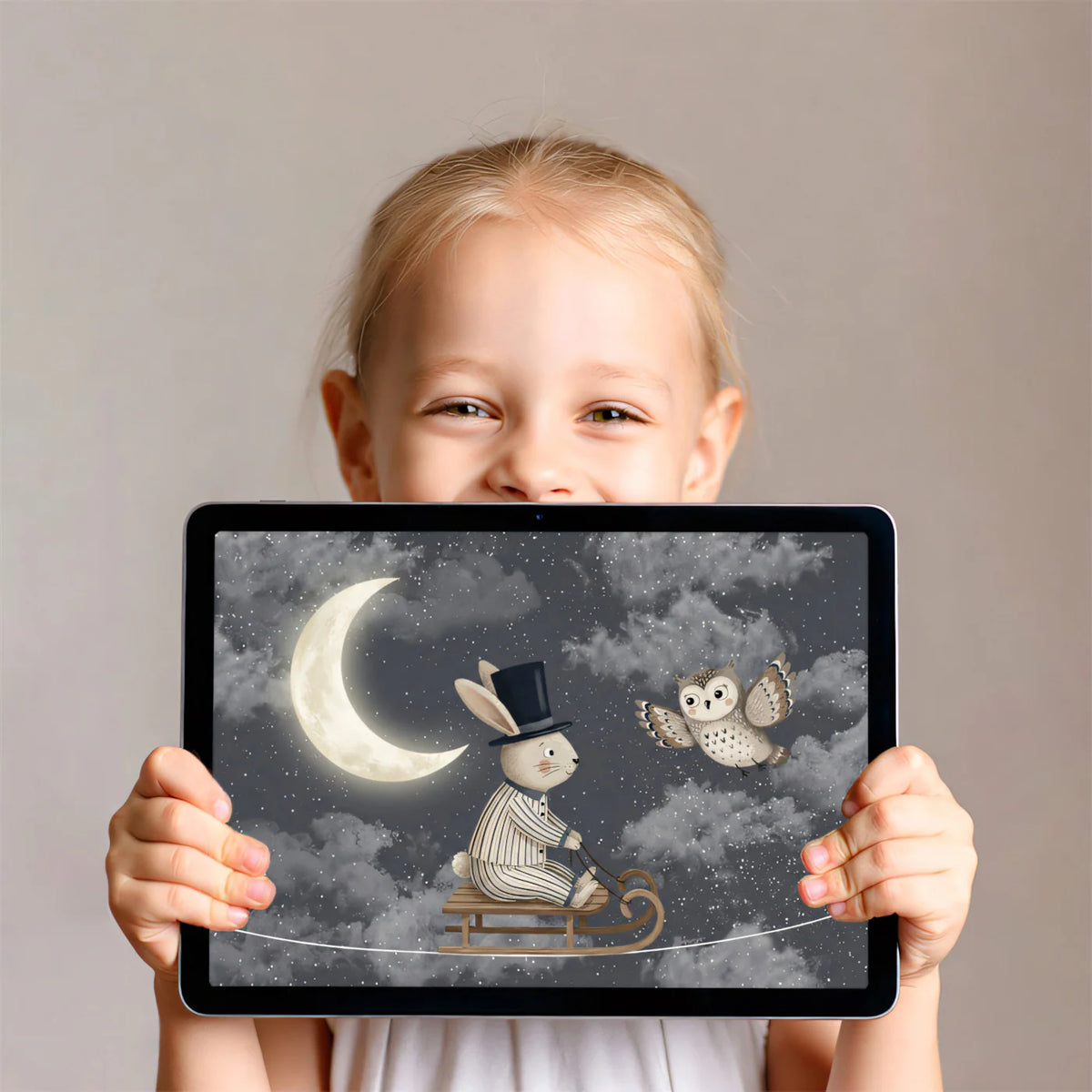 Starry Bunny and Owl Night Sky Mural Wallpaper — Whimsical Decor Mural Wallpaper - room preview 03