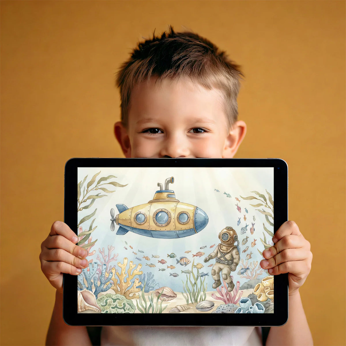 Underwater Exploration Mural Wallpaper — Vintage Deep Sea Design Mural Wallpaper - room preview 03