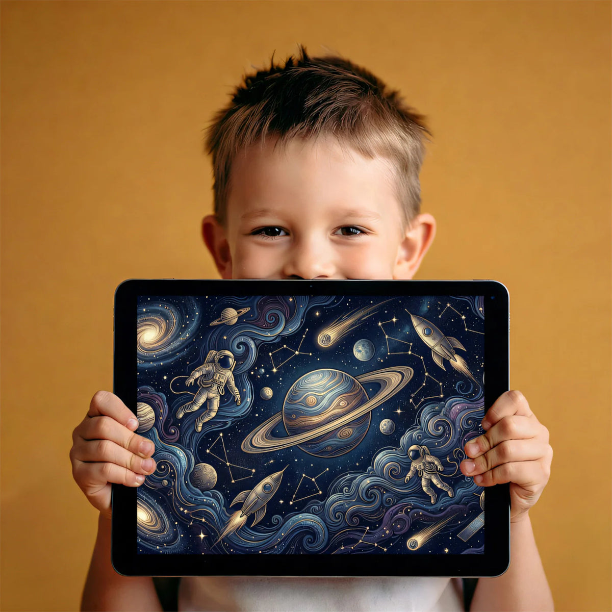 Cosmic Voyager Mural Wallpaper — Whimsical Space Illustration Mural Wallpaper - room preview 03