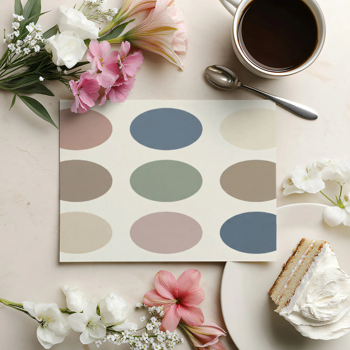 Minimalist Retro Oval Geometric Mural Wallpaper — Soft Palette Mural Wallpaper - room preview 03