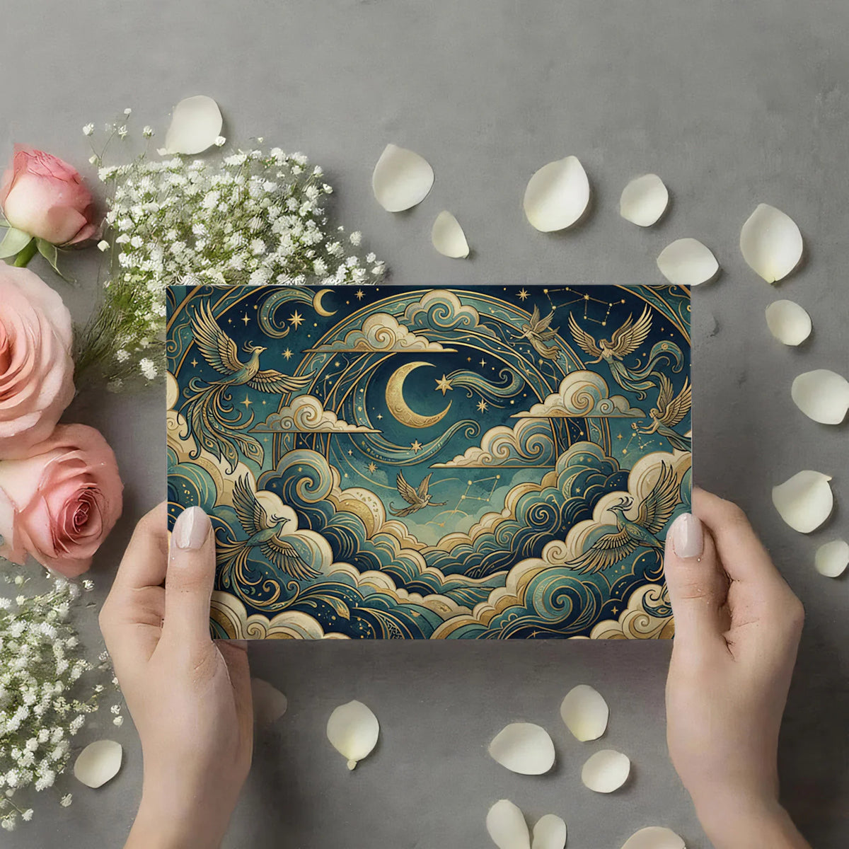 Celestial Phoenix Mural Wallpaper — Mythological Night Sky Art Mural Wallpaper - room preview 03