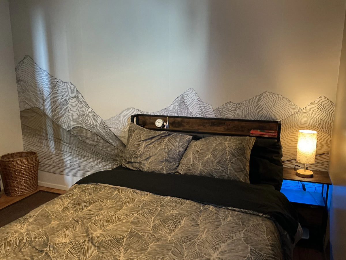 Minimalist Contour Mountain Mural Wallpaper — Organic Line Art Mural Wallpaper - room preview 03