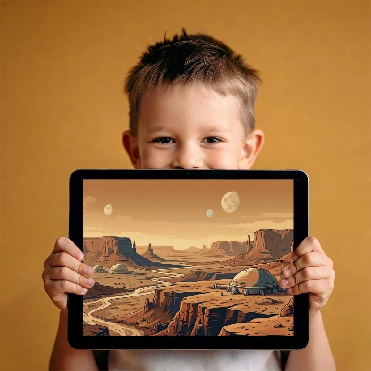 Mars Colony Canyon Mural Wallpaper — Sci-Fi Panoramic Landscape Mural Wallpaper - room preview 03