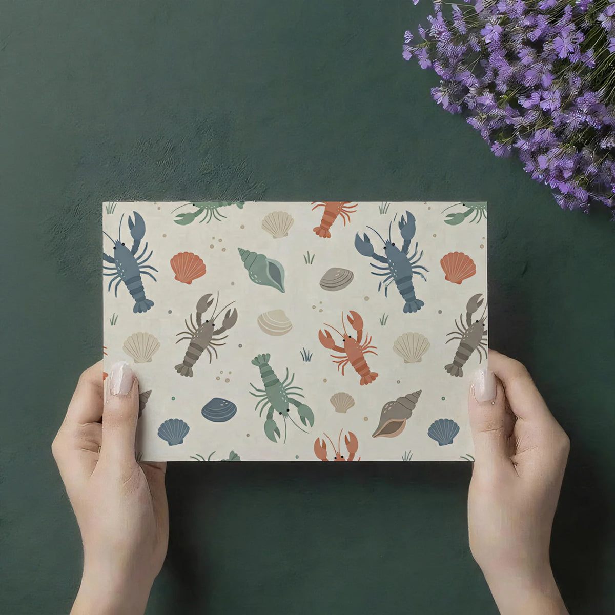 Coastal Lobster and Shell Mural Wallpaper —Playful Beach Decor Mural Wallpaper - room preview 03