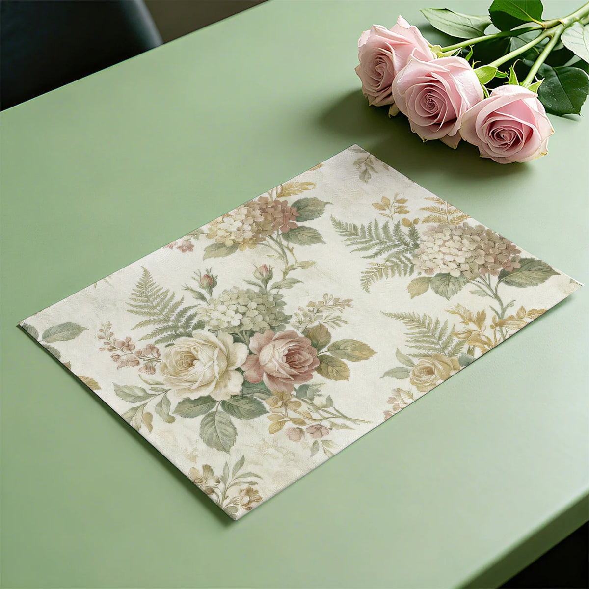 Victorian Botanical Rose and Hydrangea Mural Wallpaper - room preview 03