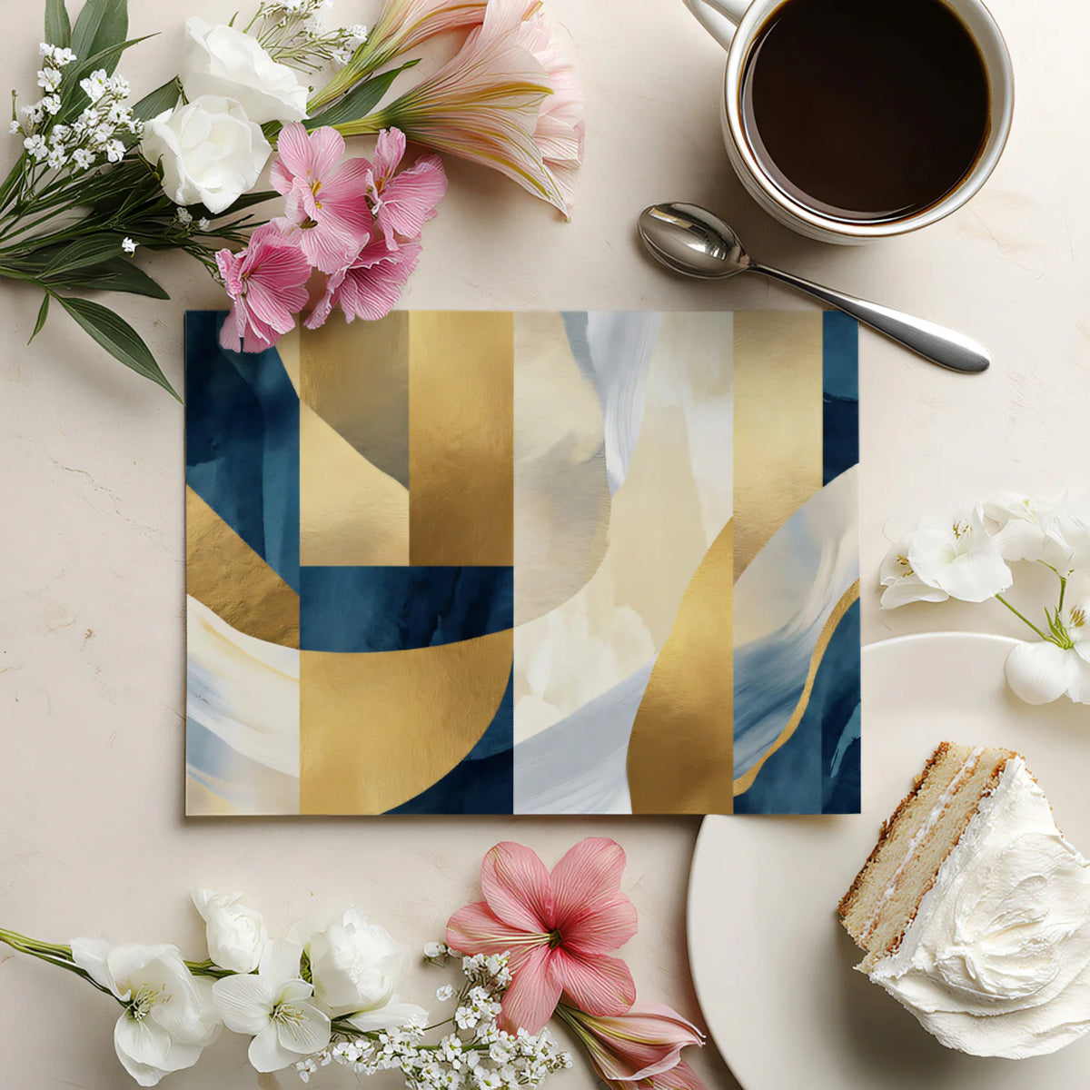 Navy and Gold Geometric Abstract Mural Wallpaper - room preview 03