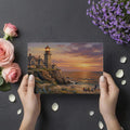 Coastal Lighthouse Cottage Mural Wallpaper — Warm Sunset Seascape Mural Wallpaper - room preview 03