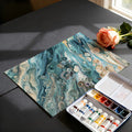 Oceanic Fluid Art Mural Wallpaper — Abstract Blue and Sand Swirls Mural Wallpaper - room preview 03