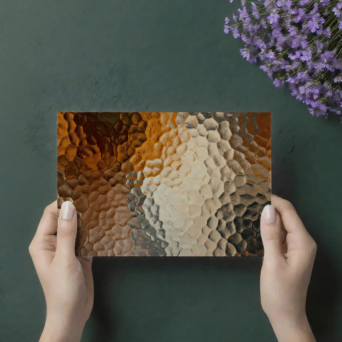 Hammered Metallic Surface Mural Wallpaper — Warm Industrial Abstract Mural Wallpaper - room preview 03