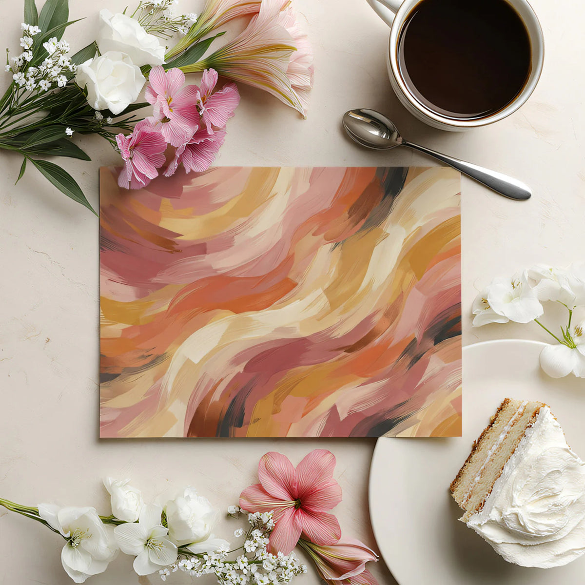 Abstract Swirl Mural Wallpaper — Warm Terracotta and Ochre Brushstrokes Mural Wallpaper - room preview 03