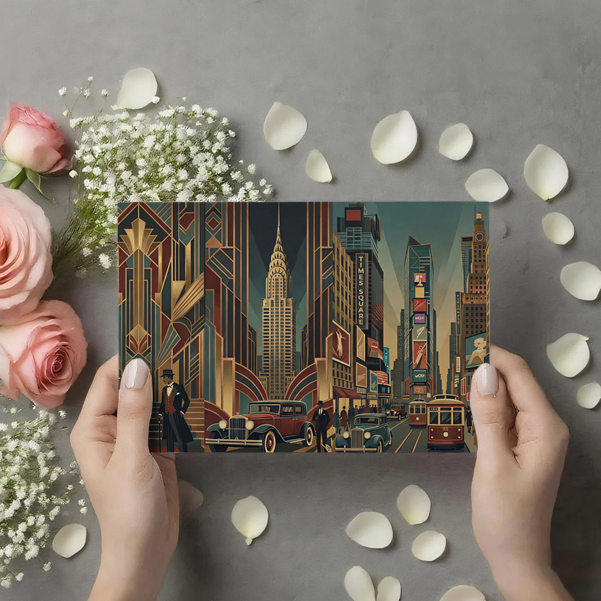 Roaring Twenties Cityscape Mural Wallpaper — Vintage Art Deco Mural Wallpaper - room preview 03