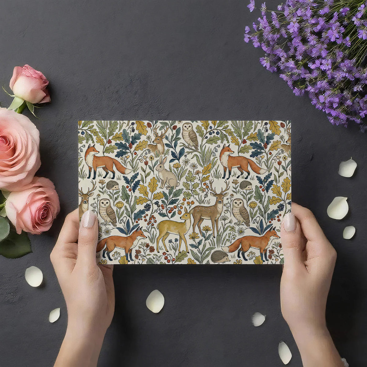 Woodland Animal Mural Wallpaper —Hand-Drawn Forest Nature Design Mural Wallpaper - room preview 03
