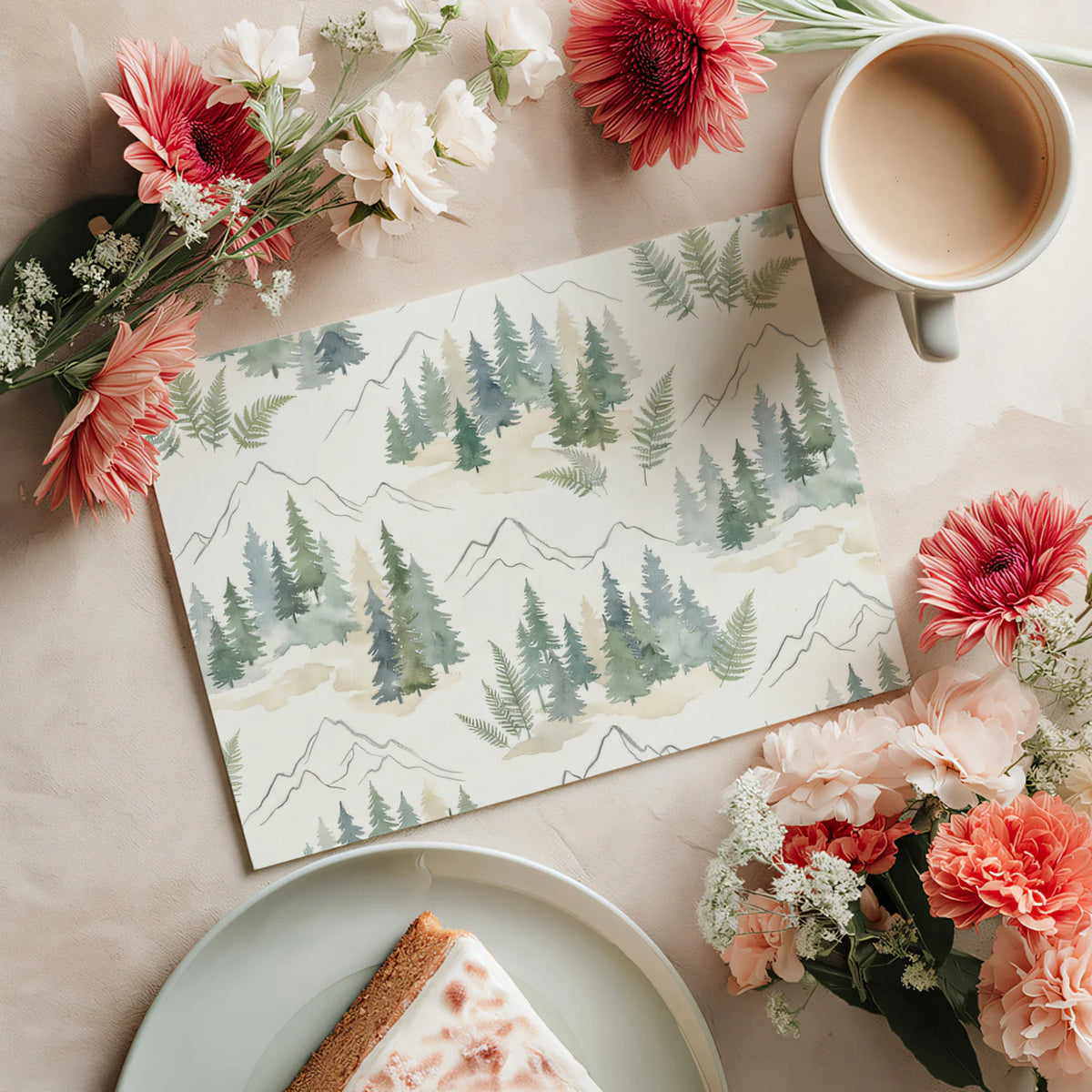 Watercolor Nordic Forest Mural Wallpaper — Scandinavian Tree Design Mural Wallpaper - room preview 03
