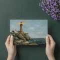 Coastal Lighthouse Mural Wallpaper — Vintage Seaside Cliff Landscape Mural Wallpaper - room preview 03