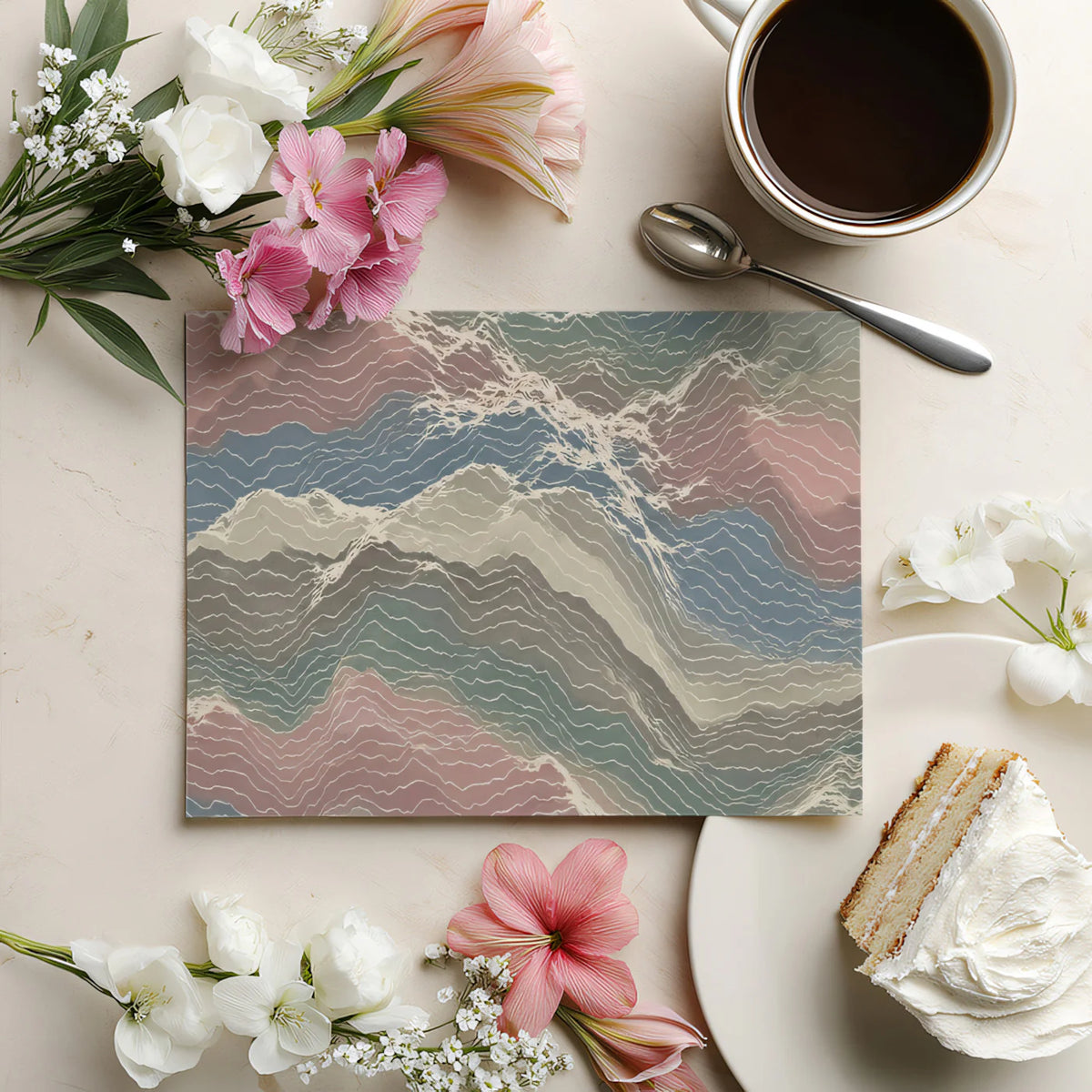 Topographic Mountain Contour Mural Wallpaper — Pastel Landscape Mural Wallpaper - room preview 03