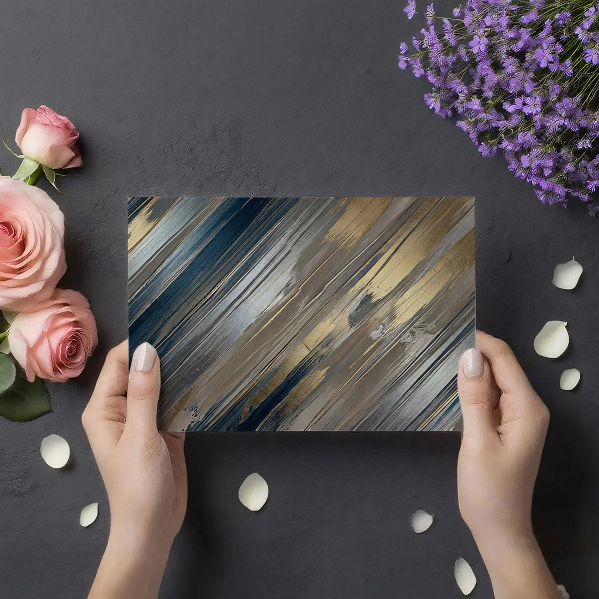 Diagonal Brushstroke Mural Wallpaper in Navy and Metallic Gold Mural Wallpaper - room preview 03