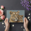Lioness and Cub Mural Wallpaper — Gentle Wildlife Illustration Mural Wallpaper - room preview 03