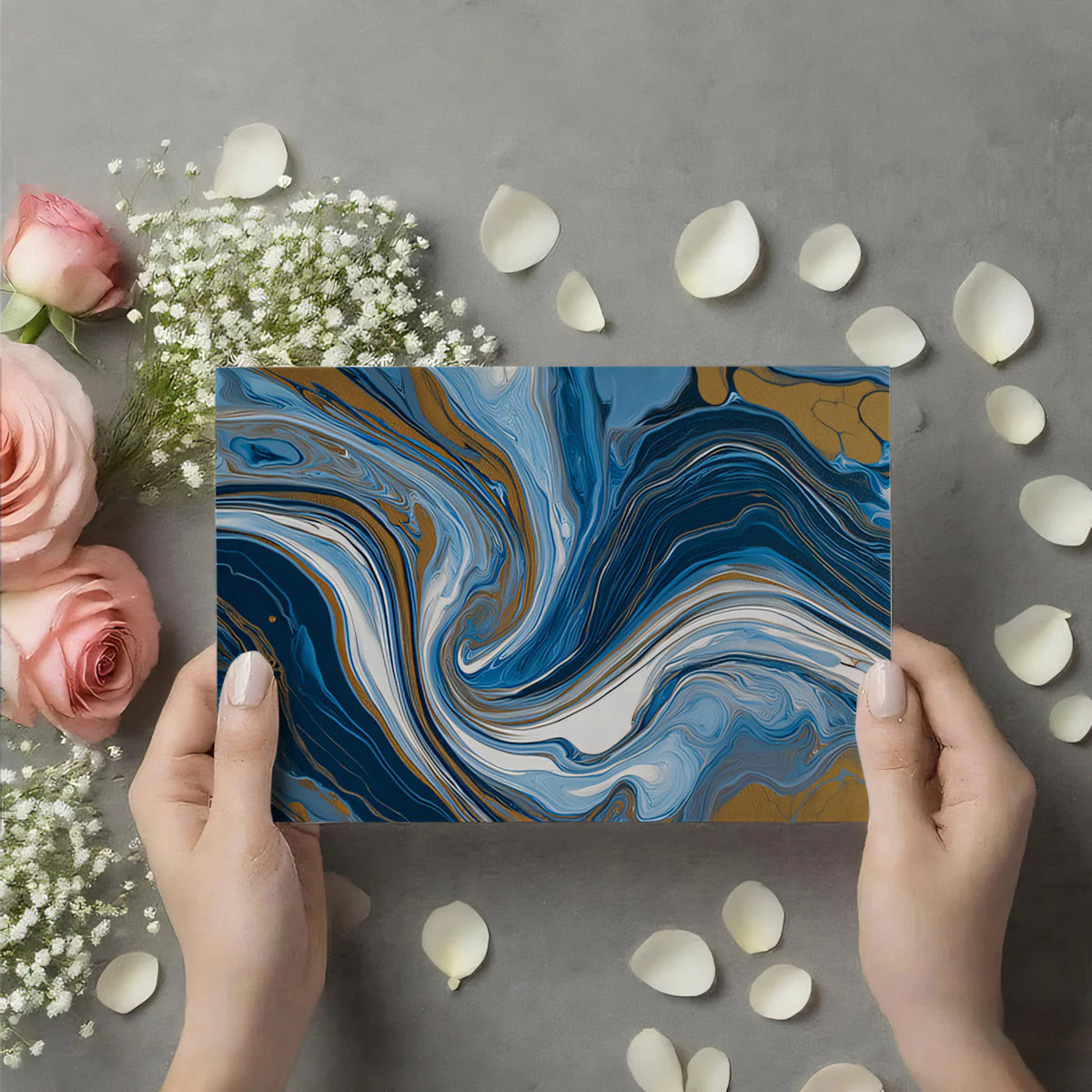 Fluid Blue and Gold Marble Mural Wallpaper — Swirling Abstract Art Mural Wallpaper - room preview 03