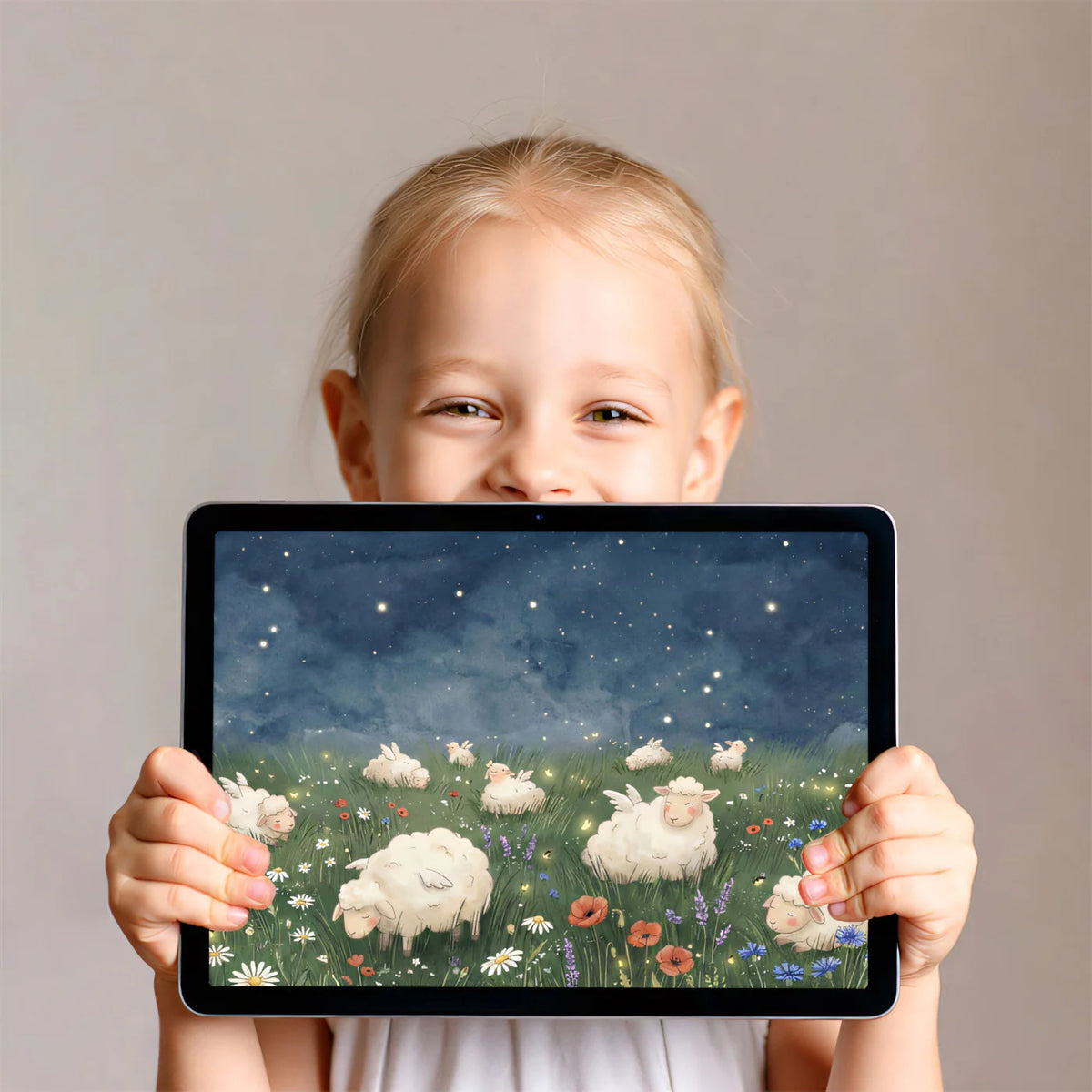 Winged Sheep Meadow Mural Wallpaper — Whimsical Night Sky Pattern Mural Wallpaper - room preview 03