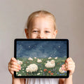 Winged Sheep Meadow Mural Wallpaper — Whimsical Night Sky Pattern Mural Wallpaper - room preview 03