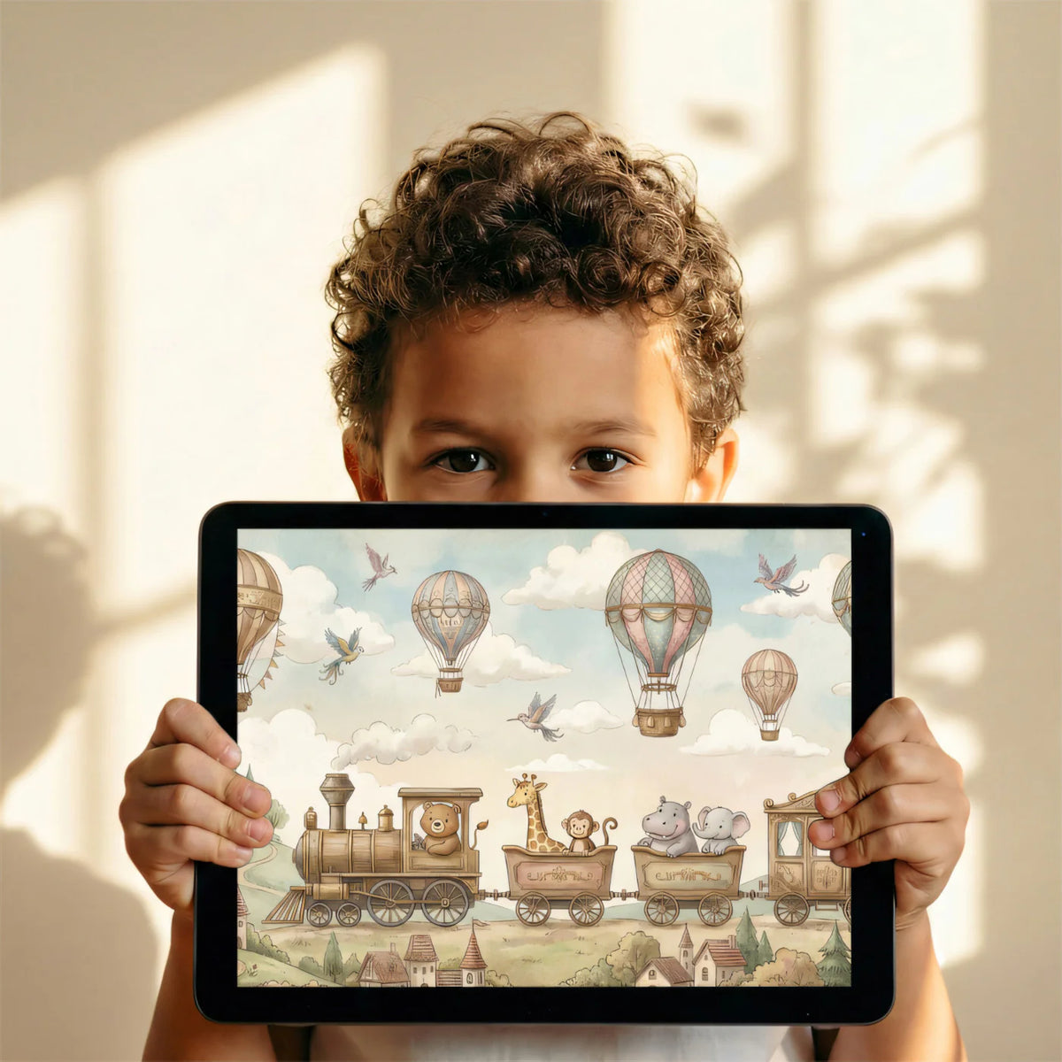 Storybook Animal Train Mural Wallpaper — Whimsical Adventure Scene Mural Wallpaper - room preview 03
