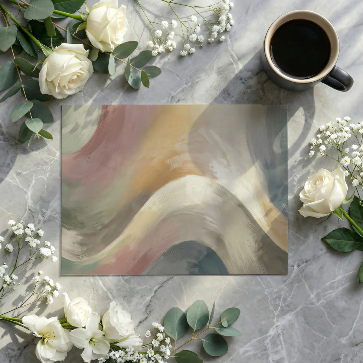 Abstract Wave Mural Wallpaper — Muted Sage and Rose Brushstrokes Mural Wallpaper - room preview 03
