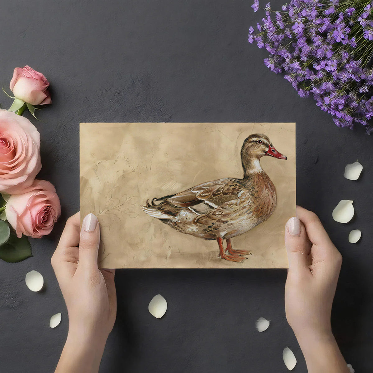 Mallard Duck Nature Illustration Mural Wallpaper — Vintage Art Style Mural Wallpaper - room preview 03