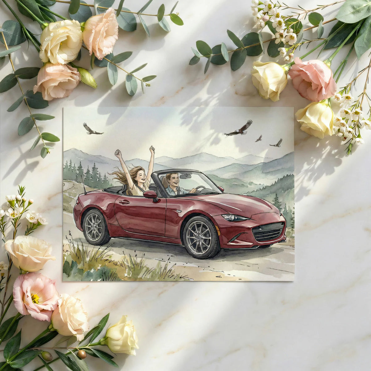 Road Trip Adventure Watercolor Mural Wallpaper — Scenic Mountain Drive Mural Wallpaper - room preview 03