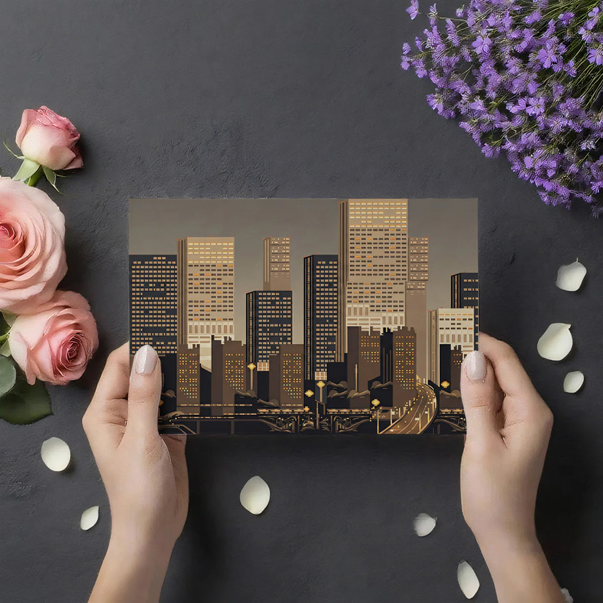 Modern Urban Skyline Mural Wallpaper — Sleek Minimalist Decor Mural Wallpaper - room preview 03