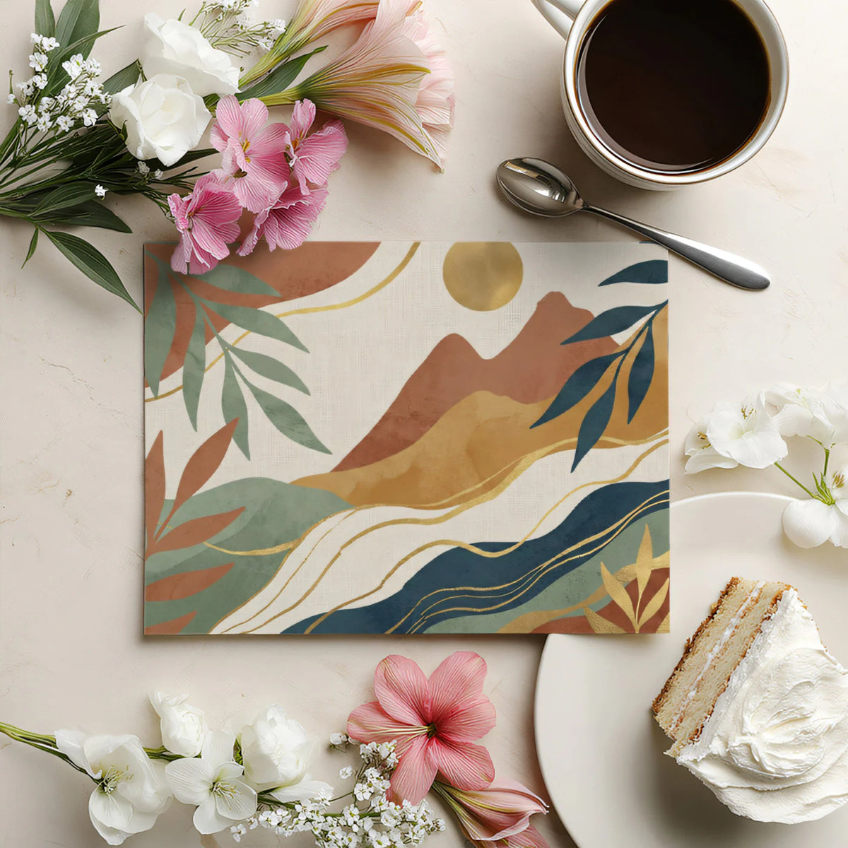 Abstract Mountain Landscape Mural Wallpaper in Terracotta and Sage Mural Wallpaper - room preview 03