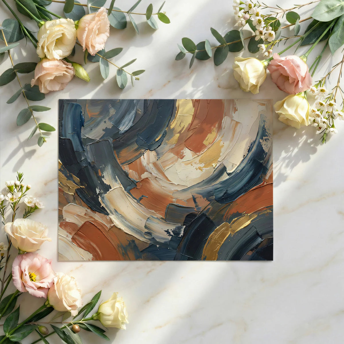 Abstract Palette Knife Mural Wallpaper — Navy and Rust Art Mural Wallpaper - room preview 03