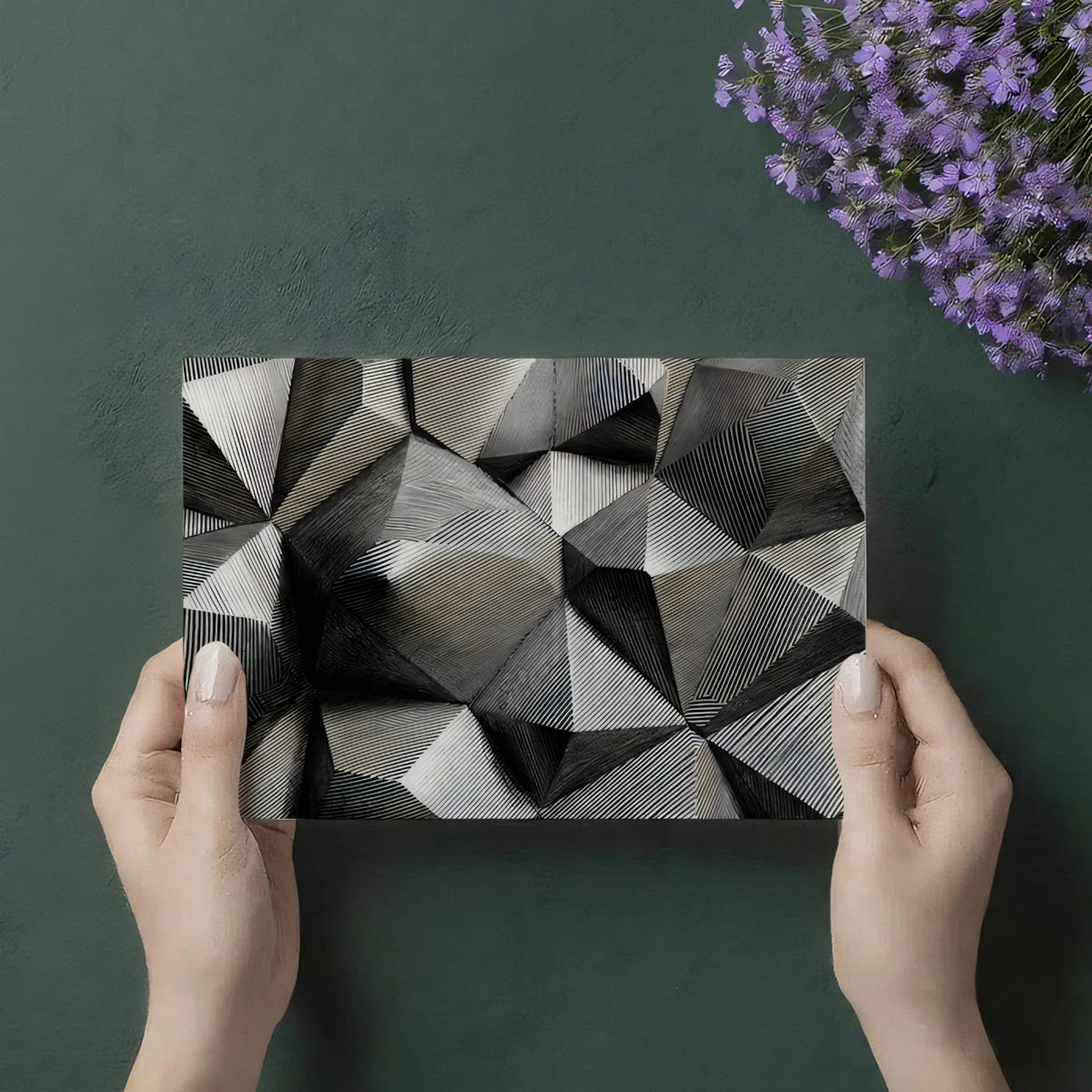 Monochrome Geometric Diamond Mural Wallpaper — Modern Optical Illusion Mural Wallpaper - room preview 03