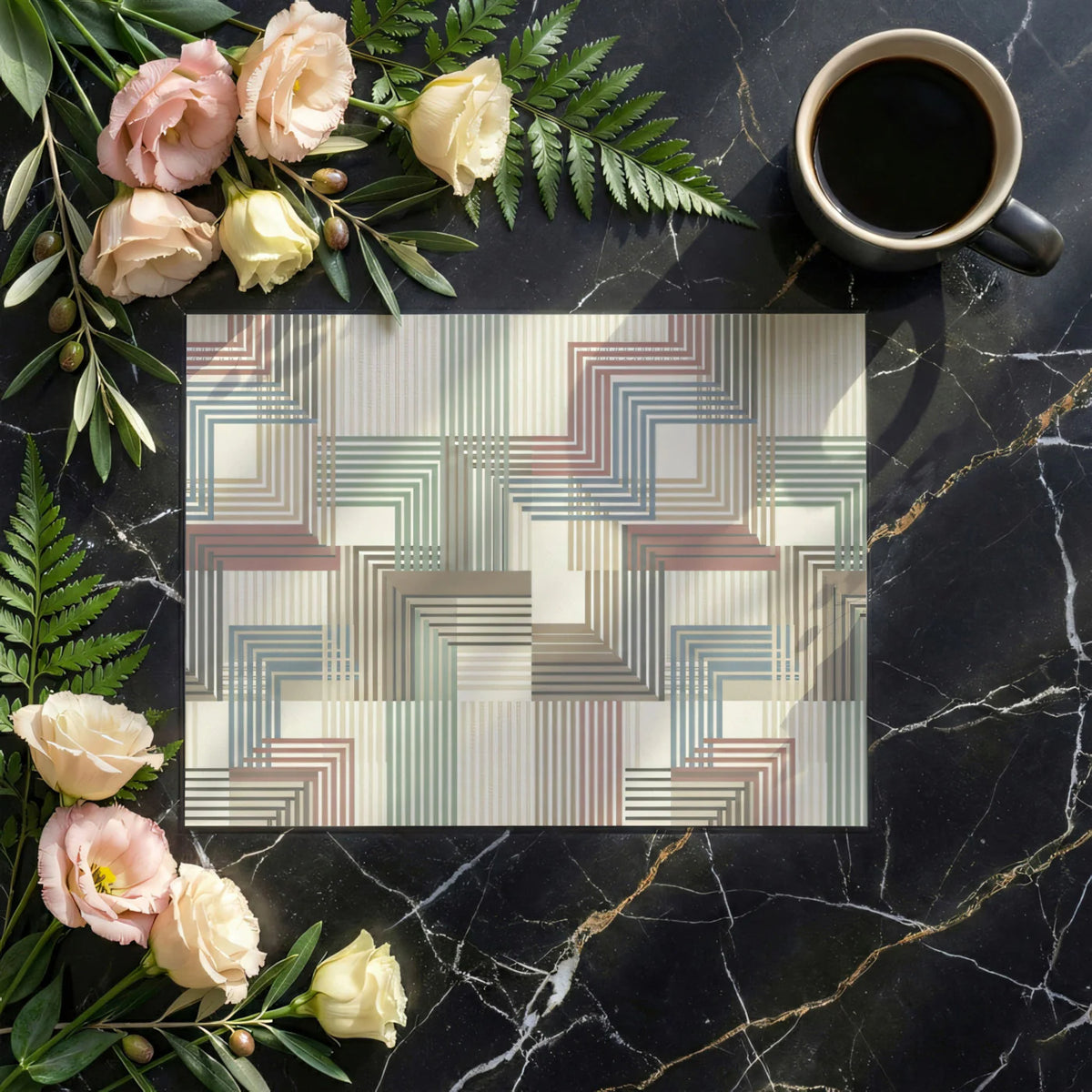 Bauhaus Linear Geometric Mural Wallpaper — Muted Retro Palette Mural Wallpaper - room preview 03
