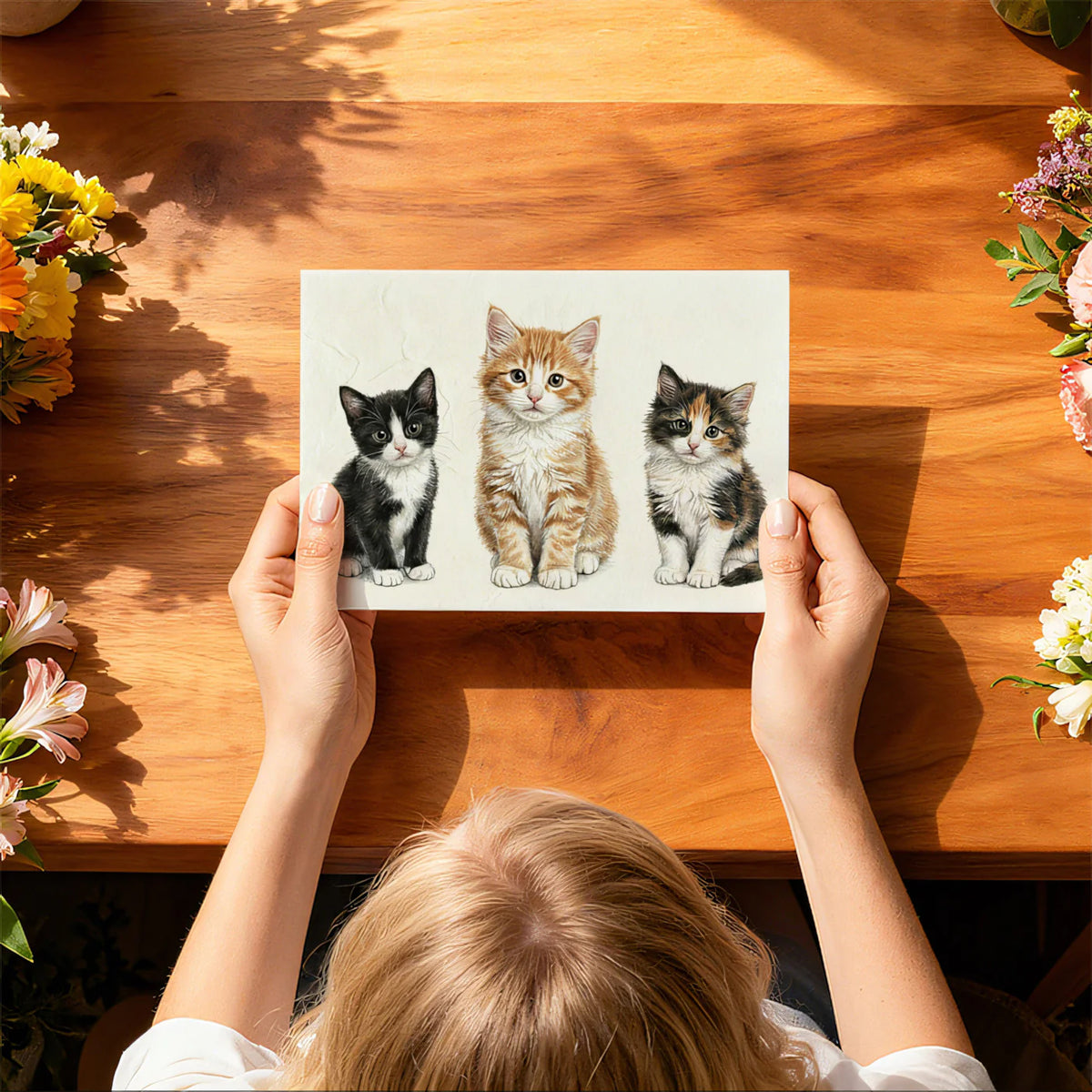 Three Little Kittens Mural Wallpaper — Whimsical Hand-Drawn Art Mural Wallpaper - room preview 03