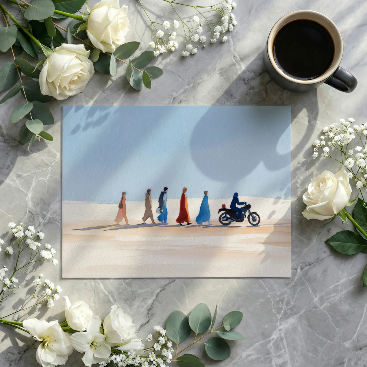Minimalist Desert Landscape Wallpaper Watercolor Nomad Journey Mural Serene Blue Sky Boho Wall Art Mural Wallpaper - room preview 03