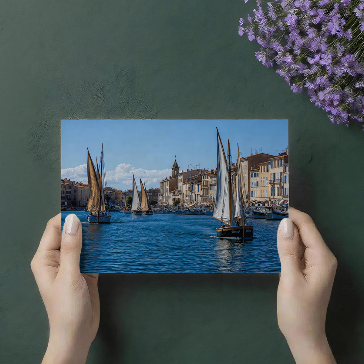 Mediterranean Harbor Sailboat Wallpaper Sunny Coastal Town Mural French Riviera Nautical Decor Mural Wallpaper - room preview 03