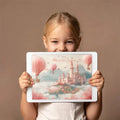 Pink Castle and Hot Air Balloon Mural Wallpaper — Whimsical Fantasy Mural Wallpaper - room preview 03