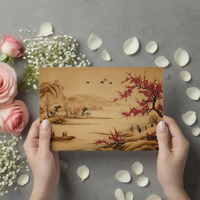 Traditional Chinese Landscape Mural Wallpaper with Red Plum Blossoms Mural Wallpaper - room preview 03
