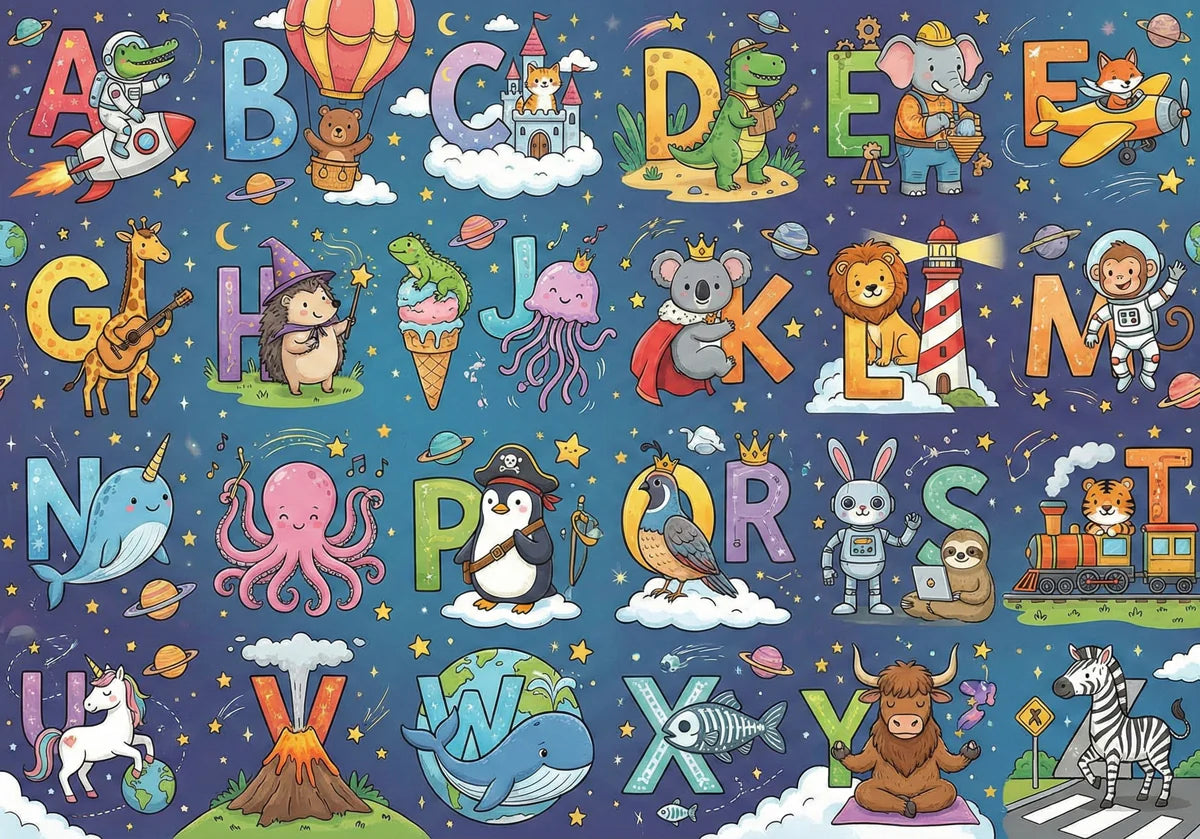 Cosmic Alphabet Animal Mural Wallpaper — Whimsical Educational Design Mural Wallpaper - room preview 03