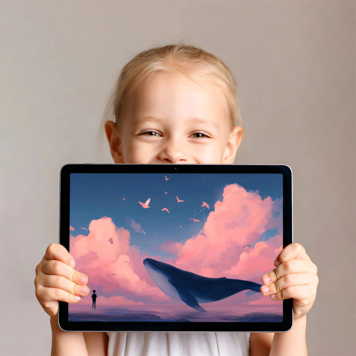 Flying Whale and Pink Clouds Mural Wallpaper — Whimsical Fantasy Mural Wallpaper - room preview 03