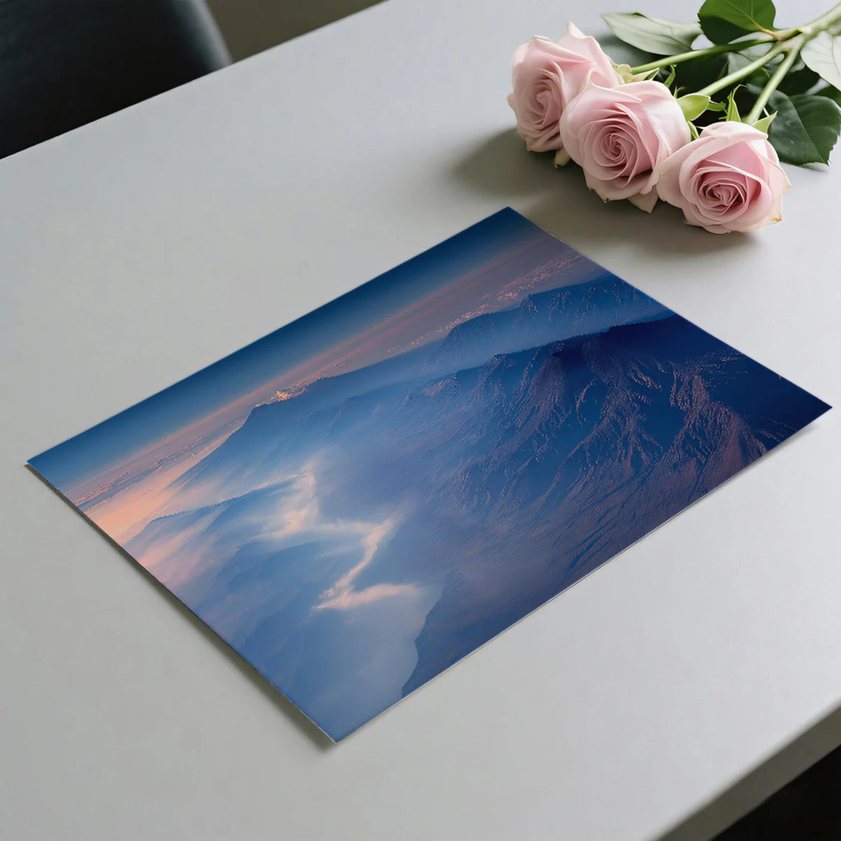Aerial Volcanic Mountain Range Mural Wallpaper — Twilight Horizon Mural Wallpaper - room preview 03