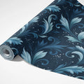 Midnight Acanthus Leaf Mural Wallpaper — Traditional Blue Damask Mural Wallpaper - room preview 03