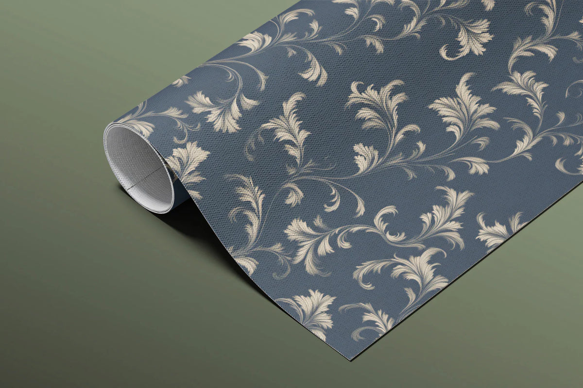 Vintage Botanical Vine Mural Wallpaper — Deep Navy and Cream Mural Wallpaper - room preview 03