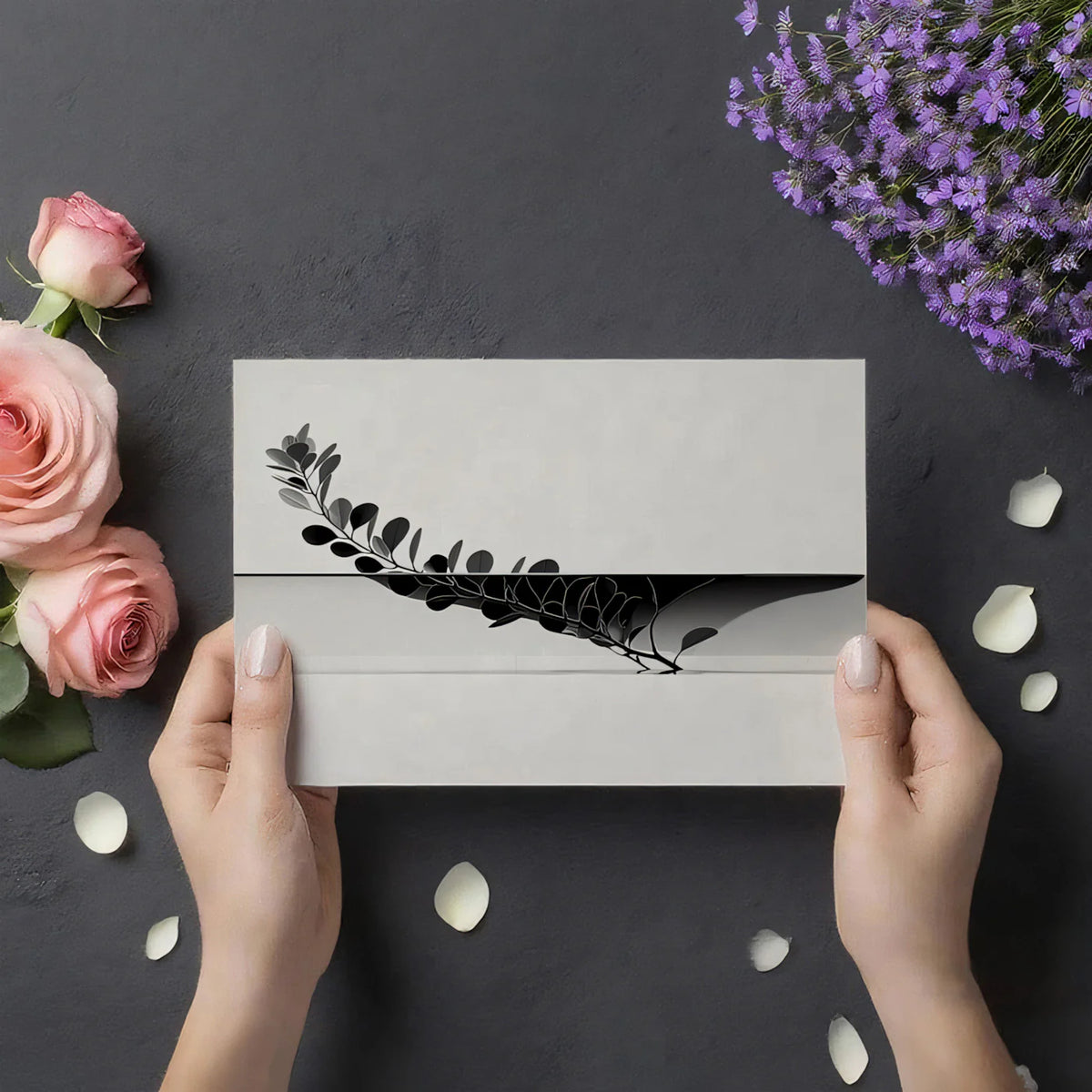 Minimalist Botanical Branch Mural — Black and White Art Mural Wallpaper - room preview 03